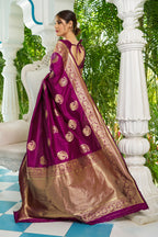 Vsaree Wine Silk Blend Saree With Designer Border And Heavy Pallu Along With Blouse