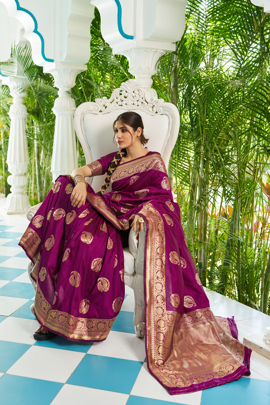 Vsaree Wine Silk Blend Saree With Designer Border And Heavy Pallu Along With Blouse