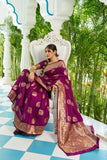 Vsaree Wine Silk Blend Saree With Designer Border And Heavy Pallu Along With Blouse