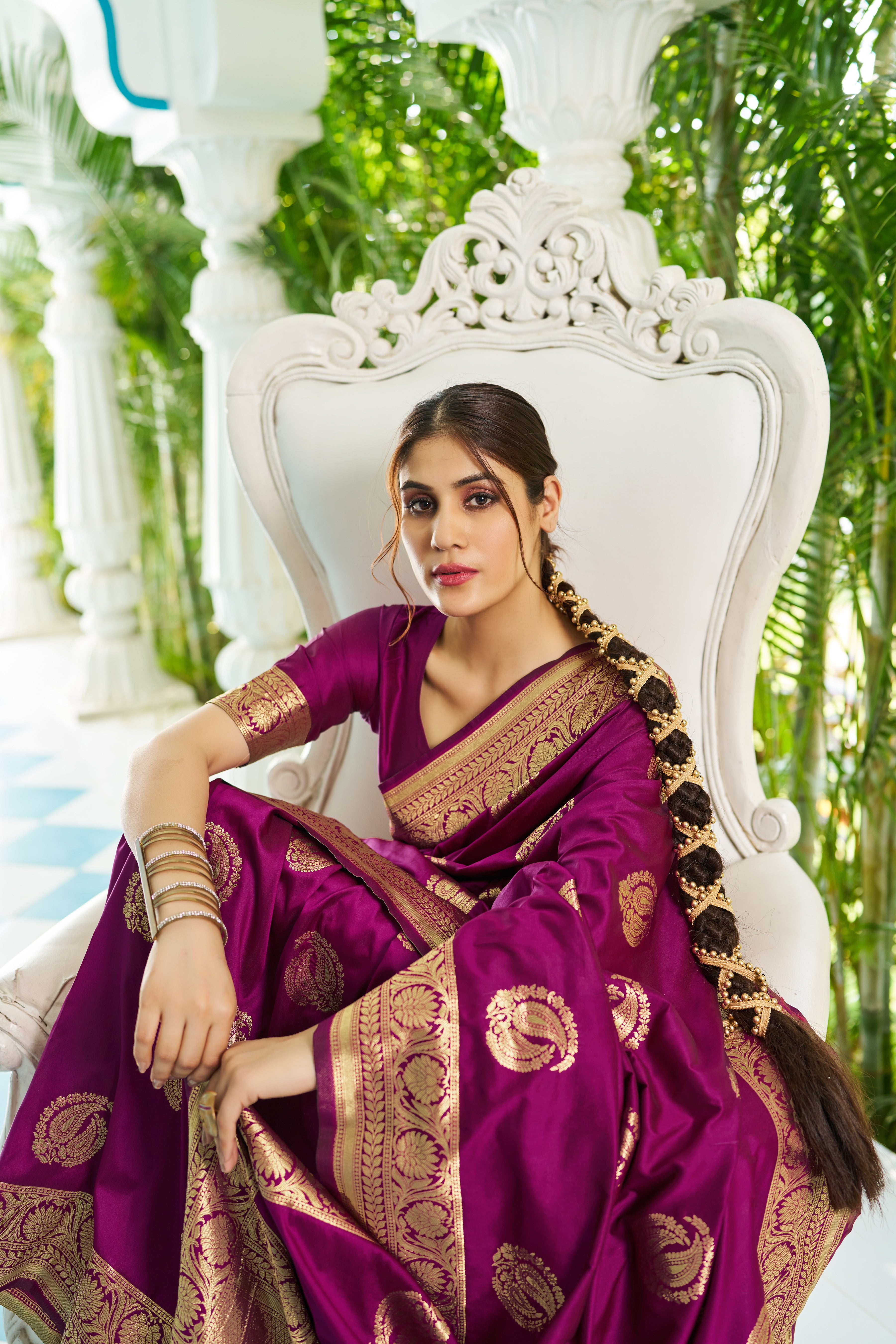 Vsaree Wine Silk Blend Saree With Designer Border And Heavy Pallu Along With Blouse