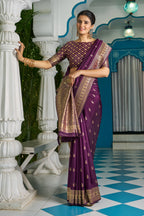 Vsaree Wine Silk Blend Saree With Designer Border And Heavy Pallu Along With Blouse