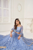 شبكة الفراشة الزرقاء النسائية مع الترتر والتطريز، عمل LEHENGA CHOLI لملابس الحفلات 