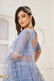 شبكة الفراشة الزرقاء النسائية مع الترتر والتطريز، عمل LEHENGA CHOLI لملابس الحفلات 