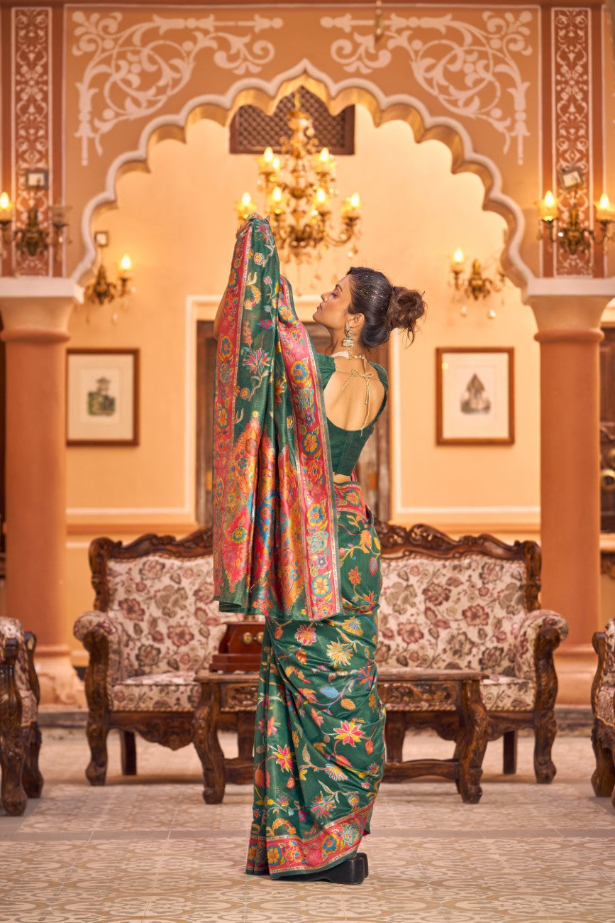 Vsaree Green Cotton Blend Saree And Zari With Multiple Thread Work Pallu And Boder With Blouse