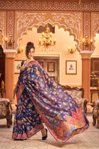 Vsaree Navy Blue Cotton Blend Saree And Zari With Multiple Thread Work Pallu And Boder With Blouse