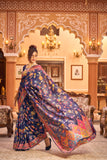 Vsaree Navy Blue Cotton Blend Saree And Zari With Multiple Thread Work Pallu And Boder With Blouse