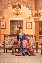 Vsaree Navy Blue Cotton Blend Saree And Zari With Multiple Thread Work Pallu And Boder With Blouse