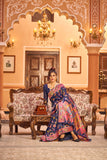 Vsaree Navy Blue Cotton Blend Saree And Zari With Multiple Thread Work Pallu And Boder With Blouse