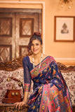 Vsaree Navy Blue Cotton Blend Saree And Zari With Multiple Thread Work Pallu And Boder With Blouse