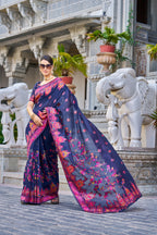 Vsaree Blue Cotton Blend Saree And Zari With Multiple Thread Work Pallu And Boder With Blouse