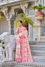 Vsaree Cream Cotton Blend Saree And Zari With Multiple Thread Work Pallu And Boder With Blouse