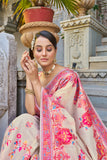 Vsaree Cream Cotton Blend Saree And Zari With Multiple Thread Work Pallu And Boder With Blouse