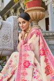 Vsaree Cream Cotton Blend Saree And Zari With Multiple Thread Work Pallu And Boder With Blouse