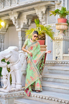 Vsaree Parrot Cotton Blend Saree And Zari With Multiple Thread Work Pallu And Boder With Blouse