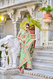 Vsaree Parrot Cotton Blend Saree And Zari With Multiple Thread Work Pallu And Boder With Blouse