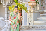 Vsaree Parrot Cotton Blend Saree And Zari With Multiple Thread Work Pallu And Boder With Blouse