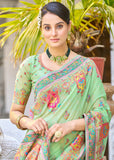 Vsaree Parrot Cotton Blend Saree And Zari With Multiple Thread Work Pallu And Boder With Blouse