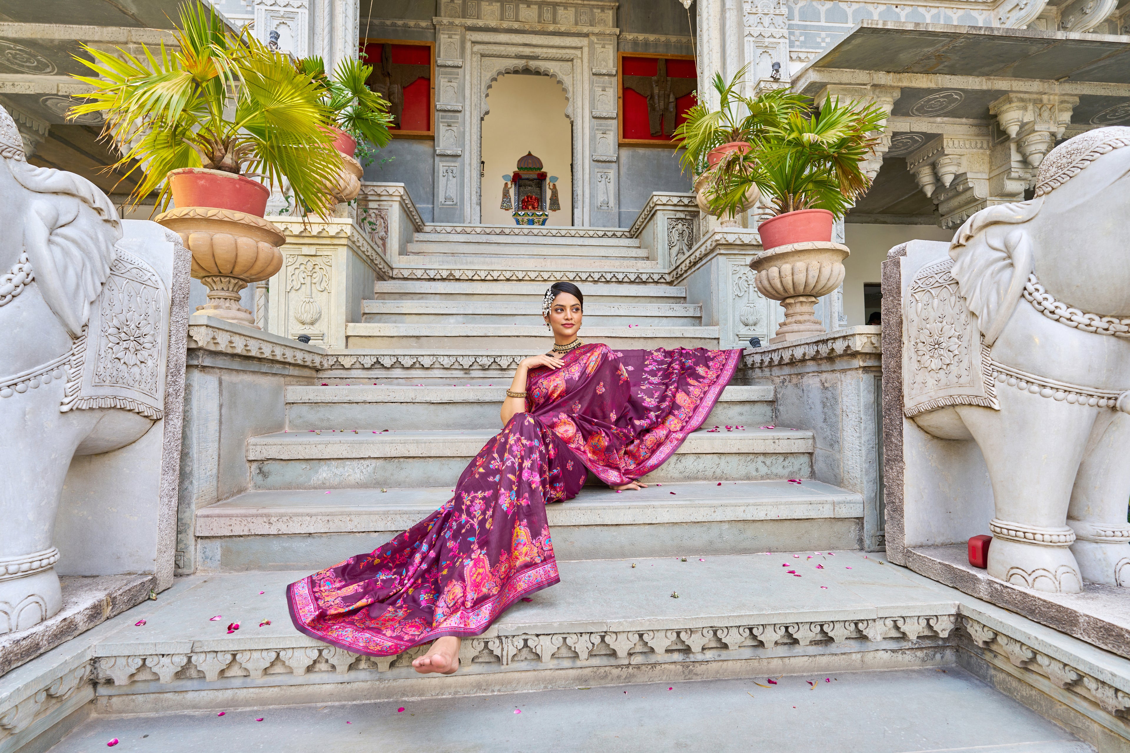 Vsaree Wine Cotton Blend Saree And Zari With Multiple Thread Work Pallu And Boder With Blouse