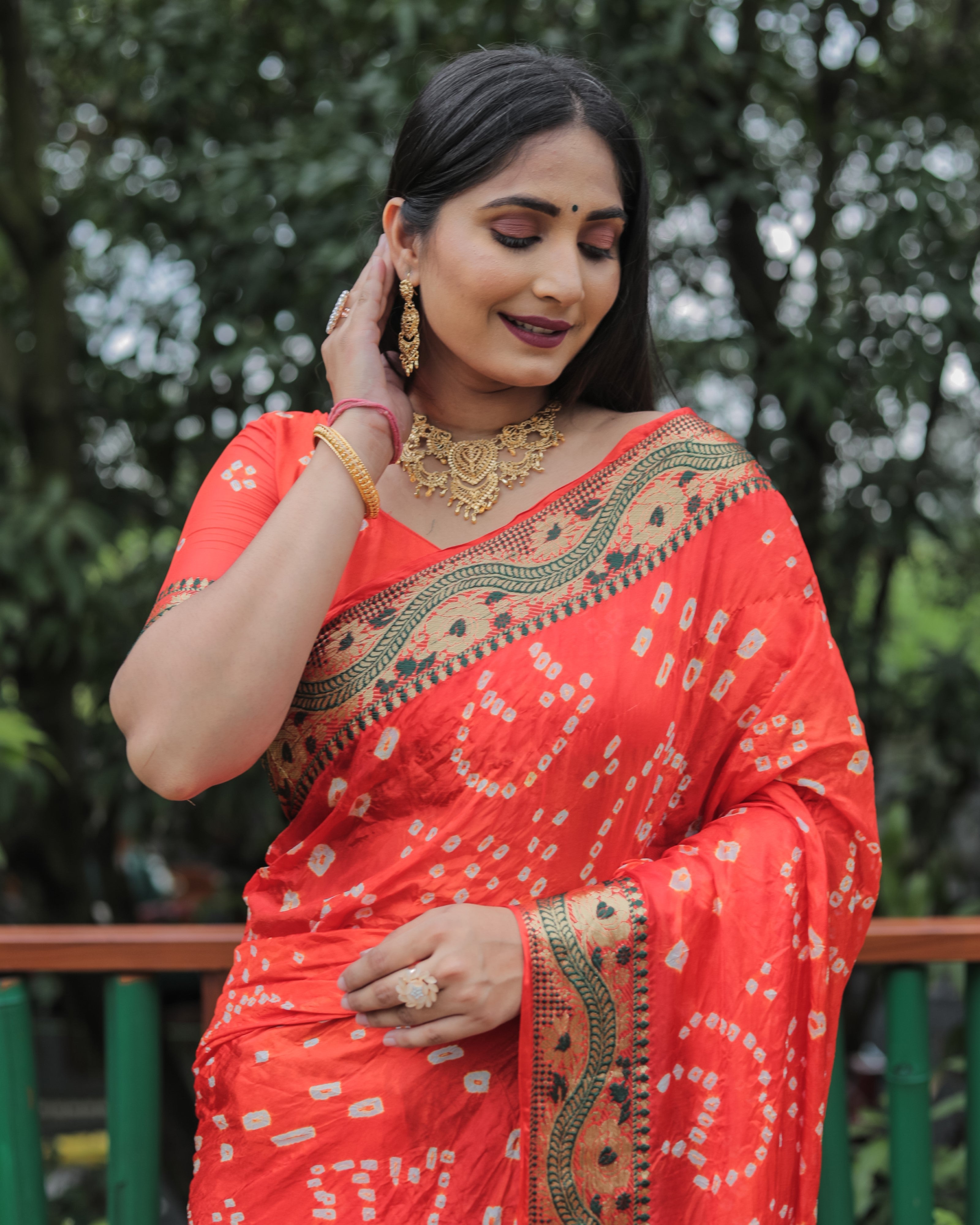 Vsaree Bandhej Tapeta Silk Zari Weaving Border With Zari Weaving Pallu Saree With Blouse For Women