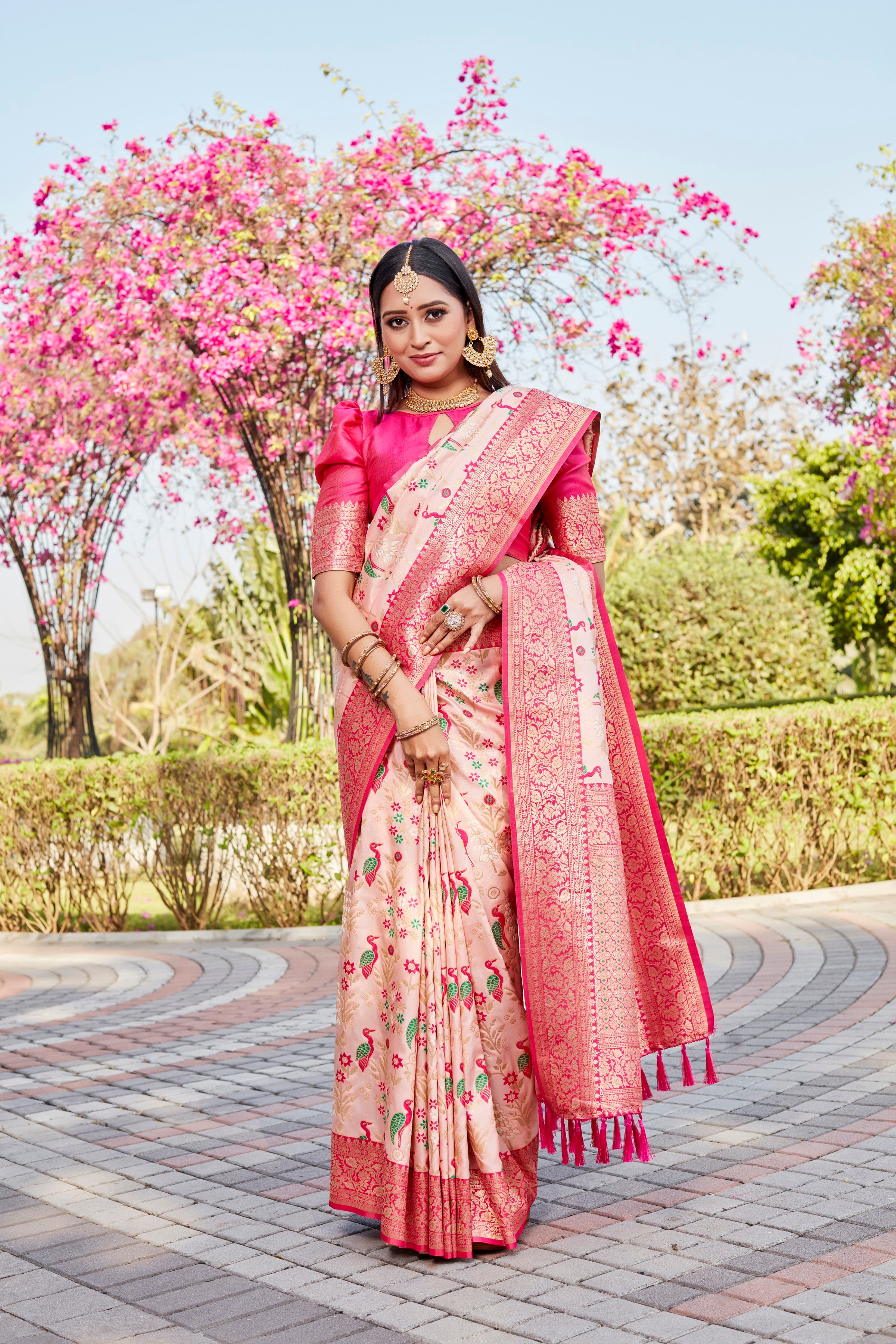 Kanjivaram Soft Silk Zari Weaving Border And Woven Pallu Saree With Blouse For Women