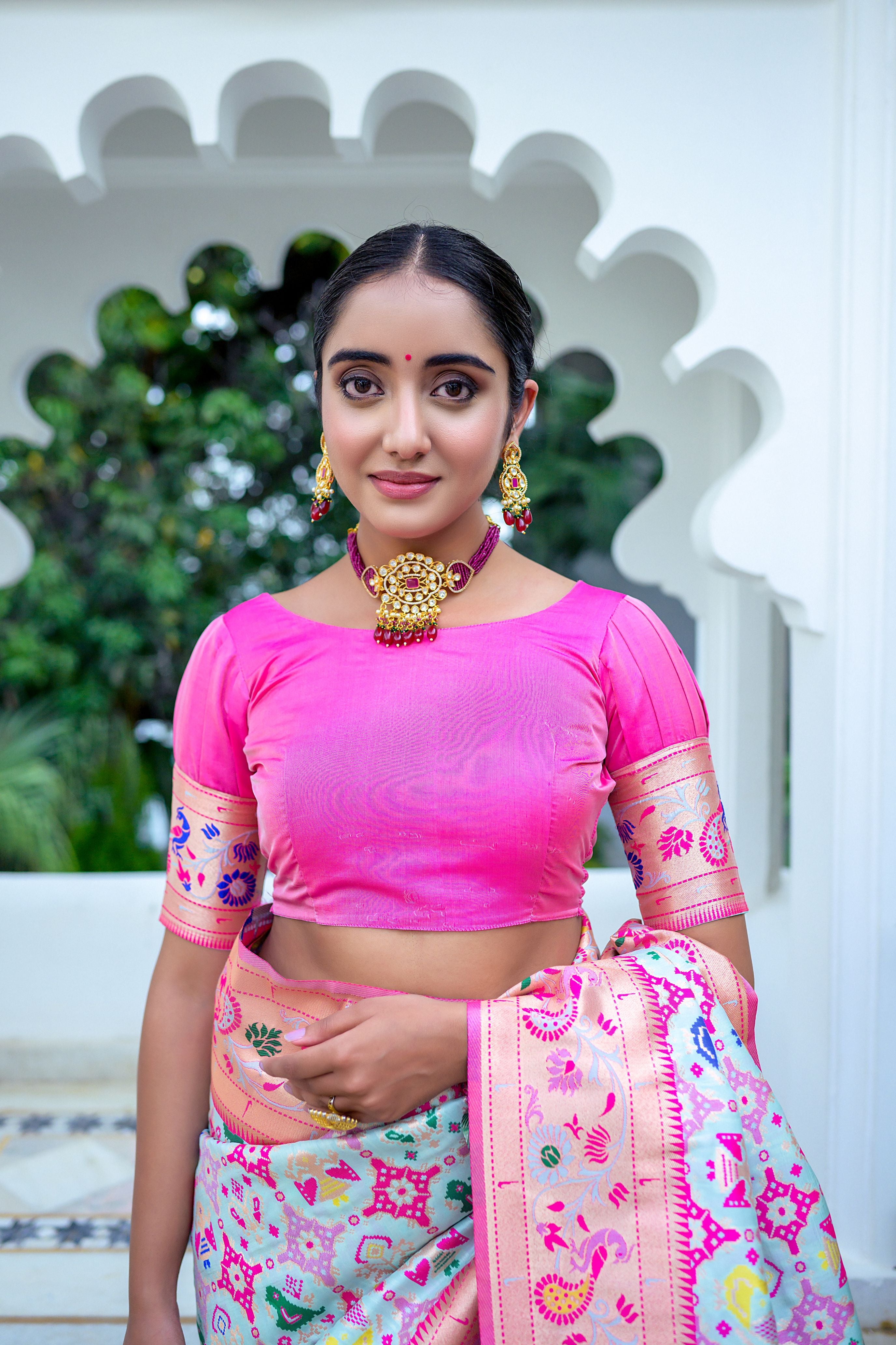 Vsaree Sea Blue Soft Paithani Silk Saree with Rich Pallu Contras Border And Blouse Piece For  Women