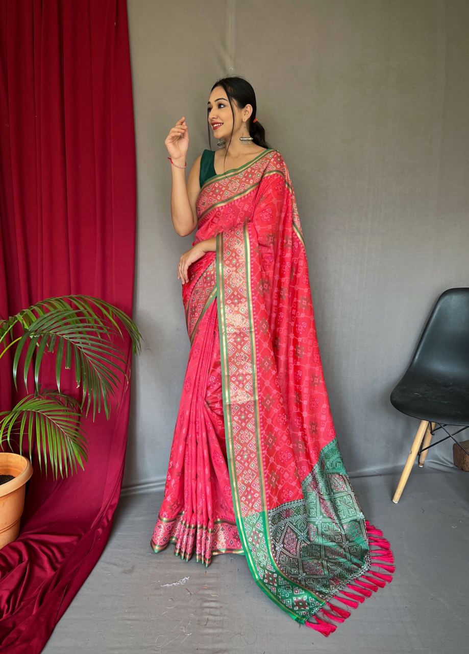 Vsaree Patola Soft Silk Saree And Zari Weaving With Rich Pallu Saree And Blouse For Women