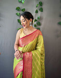 Designer Organza Silk Leheriya Design Soft Silk Saree With Pure Golden Zari Border