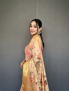 Vsaree Organza Silk Digital Printed Saree With Zari Weaving Border Rich Pallu And Blouse