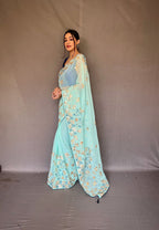 Designer Gotti Patti Work And Golden Zari Weaving Chiffon Silk Saree With Having Rich Pallu