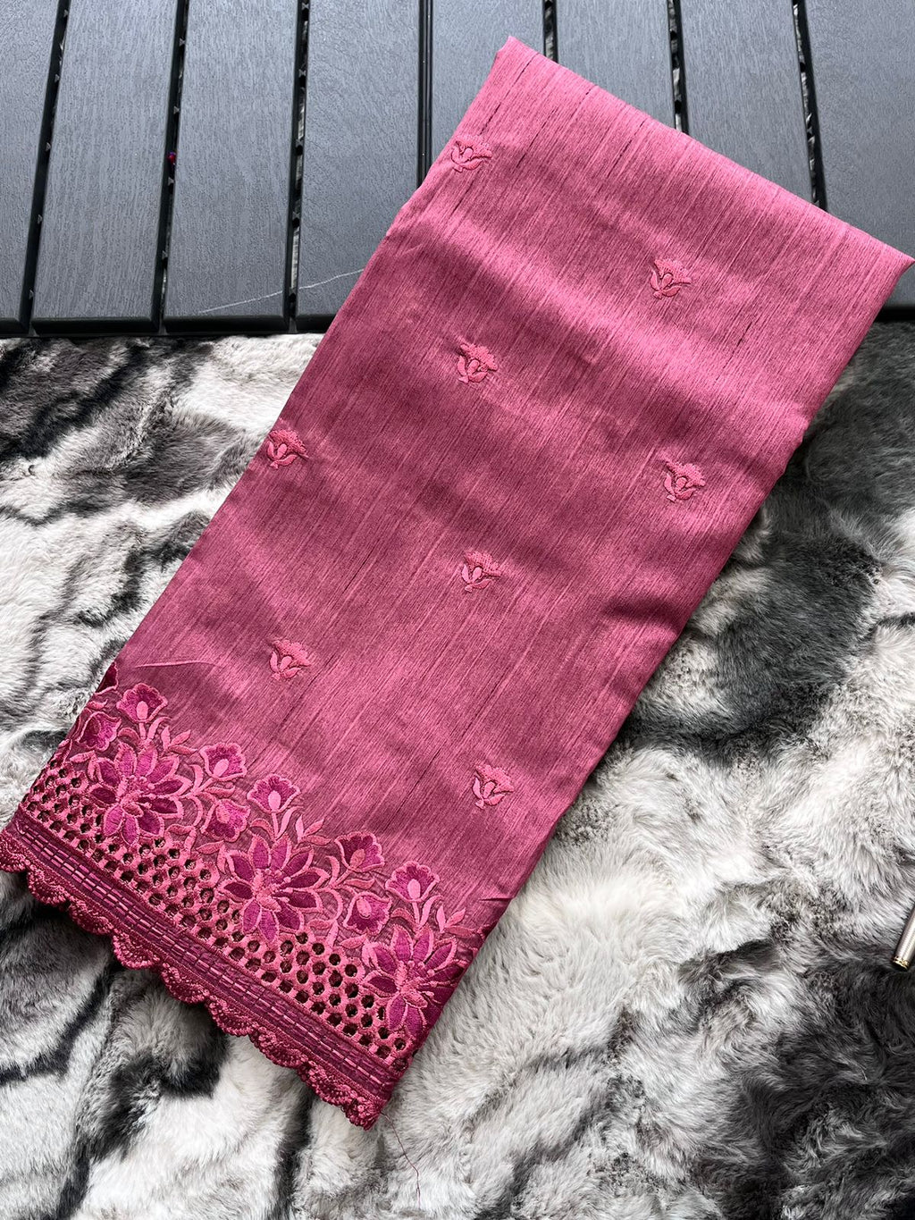 Flower Design Matka Silk Embroidered saree With Embroidered Border And Rich Pallu