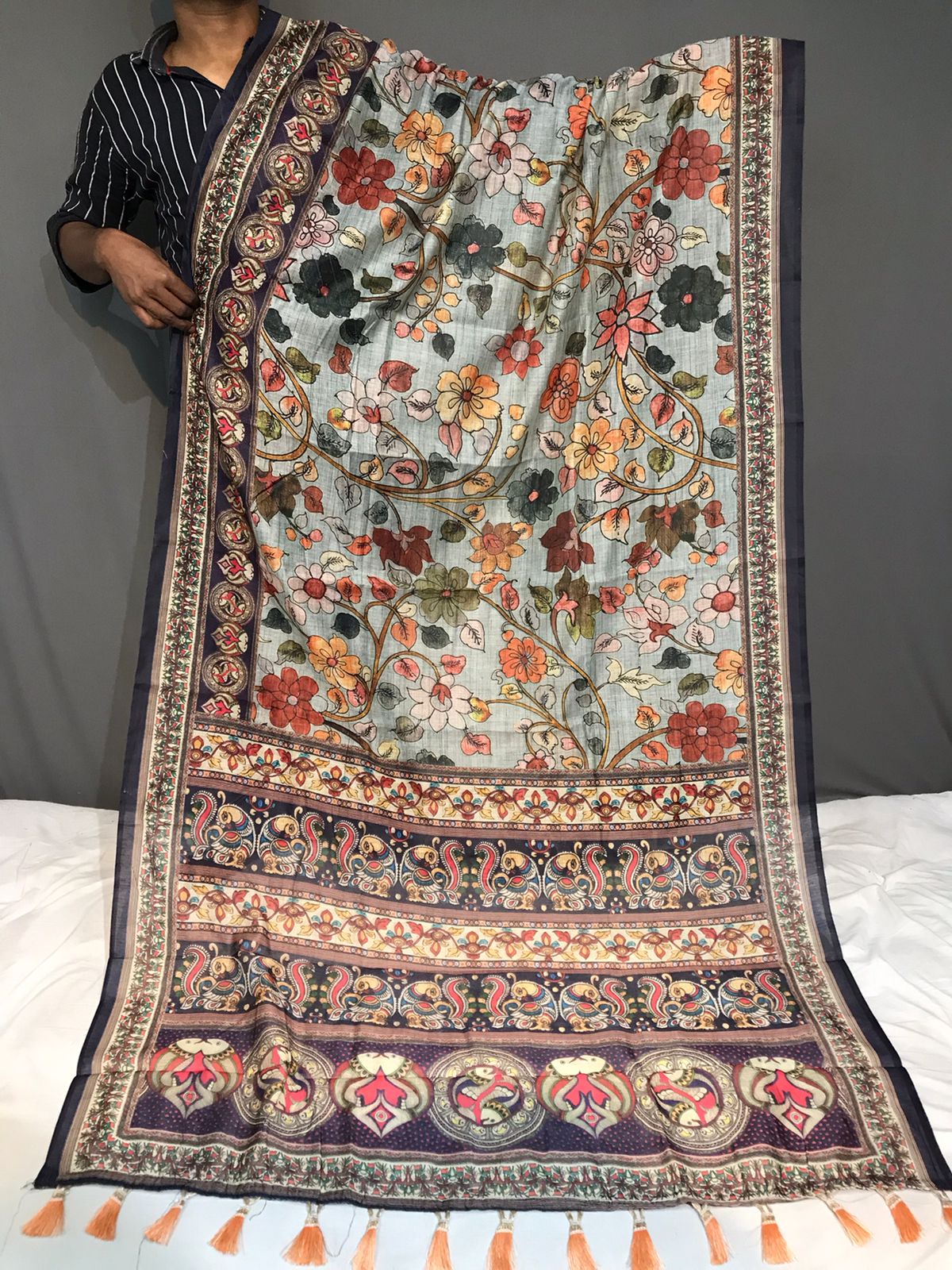 Vsaree Cotton Saree With Kalamkari Prints Zari Weaving Border Rich Pallu And Blouse