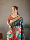 Vsaree Banarasi Paithani Silk Flower Border And Zari Weaving Rich Pallu With Blouse