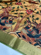 Vsaree Tussar Silk Kalamkari Border And Zari Weaving Rich Pallu With Blouse