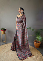 Designer Cotton Silk And Printed  Zari Weaving Border Saree With Woven Rich Pallu And Blouse