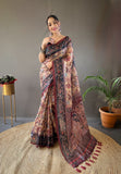 Vsaree Cotton Saree With Kalamkari Prints Zari Weaving Border Rich Pallu And Blouse