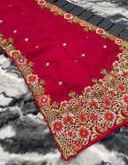 Vsaree Tussar Silk Kalamkari Border And Zari Weaving Rich Pallu With Blouse