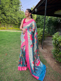 Vsaree Paithani Silk Flower Border And Zari Weaving Rich Pallu With Blouse