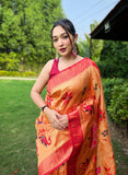 Vsaree Paithani Silk Flower Border And Zari Weaving Rich Pallu With Blouse