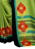 Vsaree Parrot Green Linen Saree And Bandhani Prints And printed Border And Fancy Pallu With Blouse