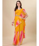 Vsaree Yellow Ruffal Georgette Saree And Designer Border With Heavy Rich Pallu