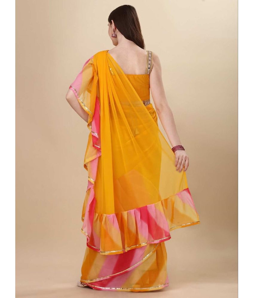 Vsaree Yellow Ruffal Georgette Saree And Designer Border With Heavy Rich Pallu