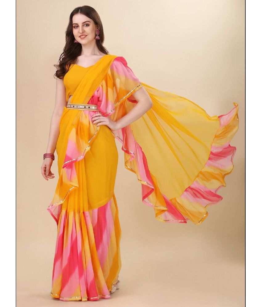 Vsaree Yellow Ruffal Georgette Saree And Designer Border With Heavy Rich Pallu