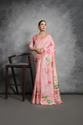 Vsaree Peach Tussar Silk Saree with Traditional Beautiful Madhubani Print On Pallu And Blouse