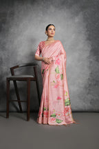 Vsaree Peach Tussar Silk Saree with Traditional Beautiful Madhubani Print On Pallu And Blouse