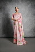 Vsaree Pink Tussar Silk Saree with Traditional Beautiful Madhubani Print On Pallu And Blouse
