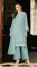 Function And Wedding Wear Pakistani Style  Emboidery Pure Georgette Semi Stitched Dress Matrials
