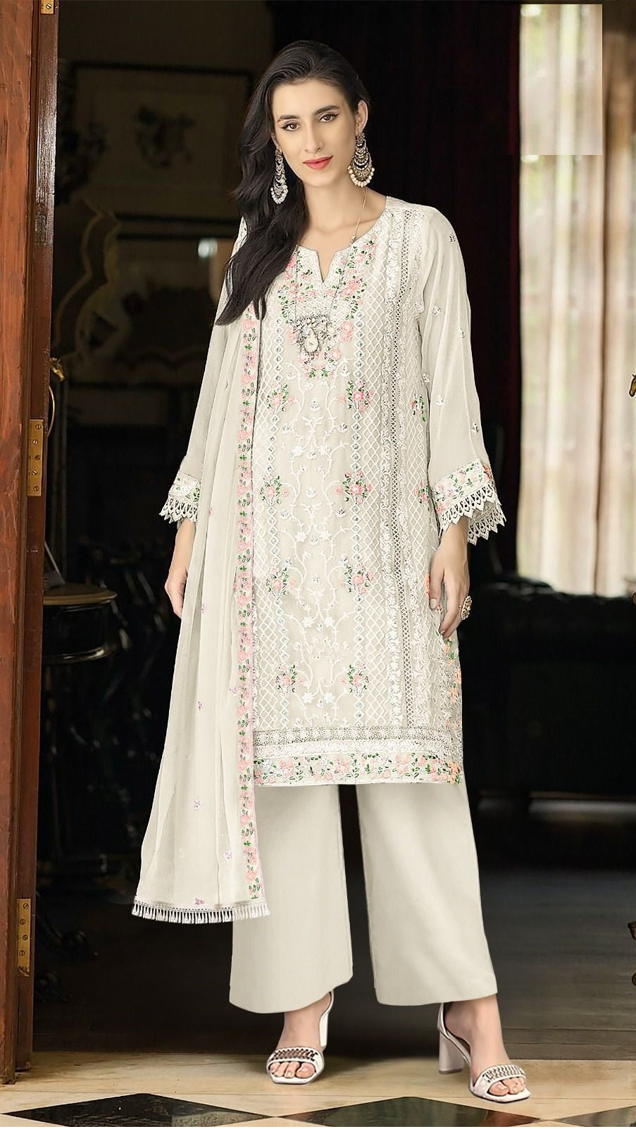 Function And Wedding Wear Pakistani Style  Emboidery Pure Georgette Semi Stitched Dress Matrials