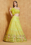ملابس حريرية صفراء للسيدات مطرزة بمرآة لحفلات العمل، LEHENGA CHOLI 