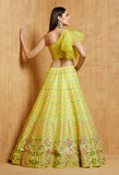 ملابس حريرية صفراء للسيدات مطرزة بمرآة لحفلات العمل، LEHENGA CHOLI 