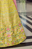 ملابس حريرية صفراء للسيدات مطرزة بمرآة لحفلات العمل، LEHENGA CHOLI 